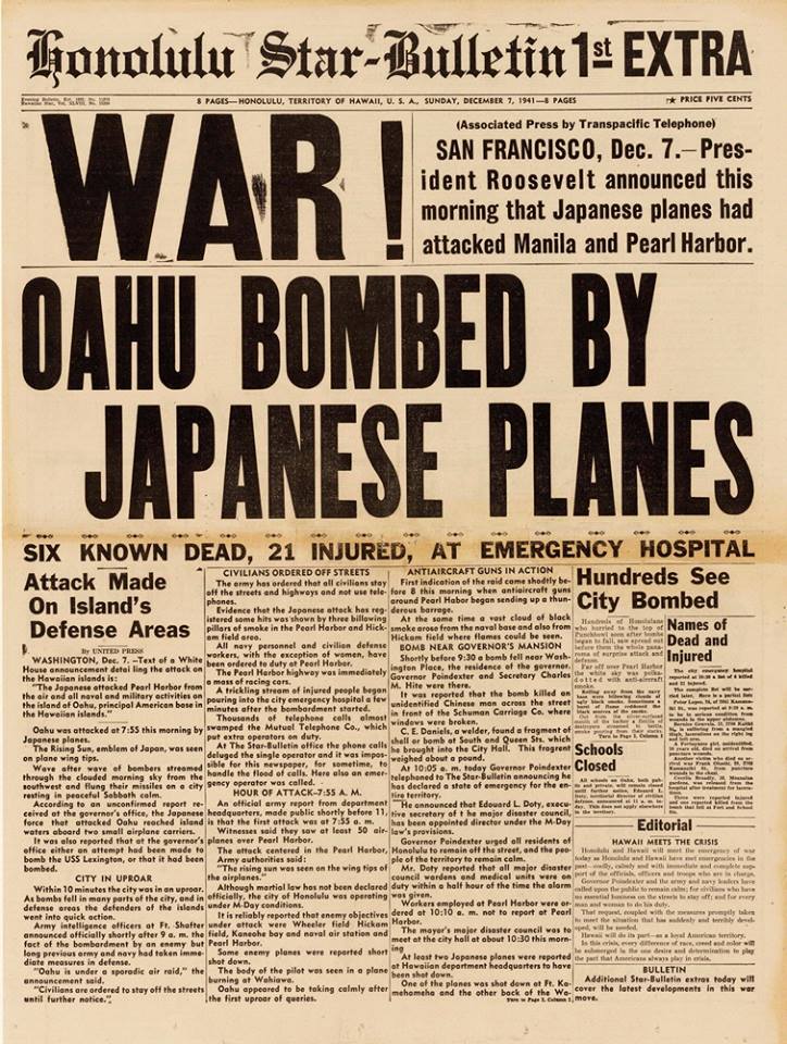 [ December 7, 1941, evening newspaper ]